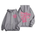 thumbnail image 2 of larppty Puff Print Lettering Oversized Full Zip Hoodie with Pocket - Y2K Preppy Pullover for Women Teens Girls（Grey，XXL）, 2 of 5
