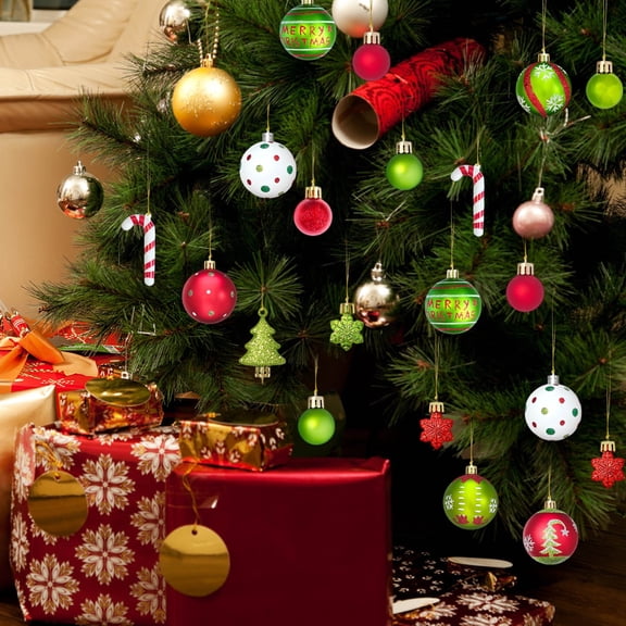 46 Pcs Christmas Tree Decoration Set, 2.36 in Christmas Ball Ornaments Novelty Pendants, Shatterproof Christmas Baubles Candy Canes Snowflake Hanging Decor for Tree Wreath Garland Holiday Party