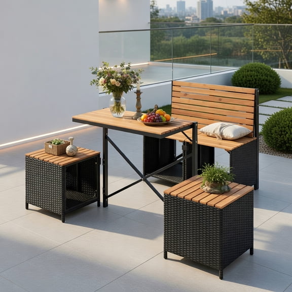 GVN Outdoor Conversation Sets,Patio Furniture Sets,2-in-1 Transforming Picnic Table and Chairs Set with Storage