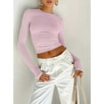 thumbnail image 3 of Women Basic Long Sleeve T Shirt Crew Neck Slim Fitted Crop Top Solid Y2k Going Out Tight Tees Tops with Thumb Holes, 3 of 6