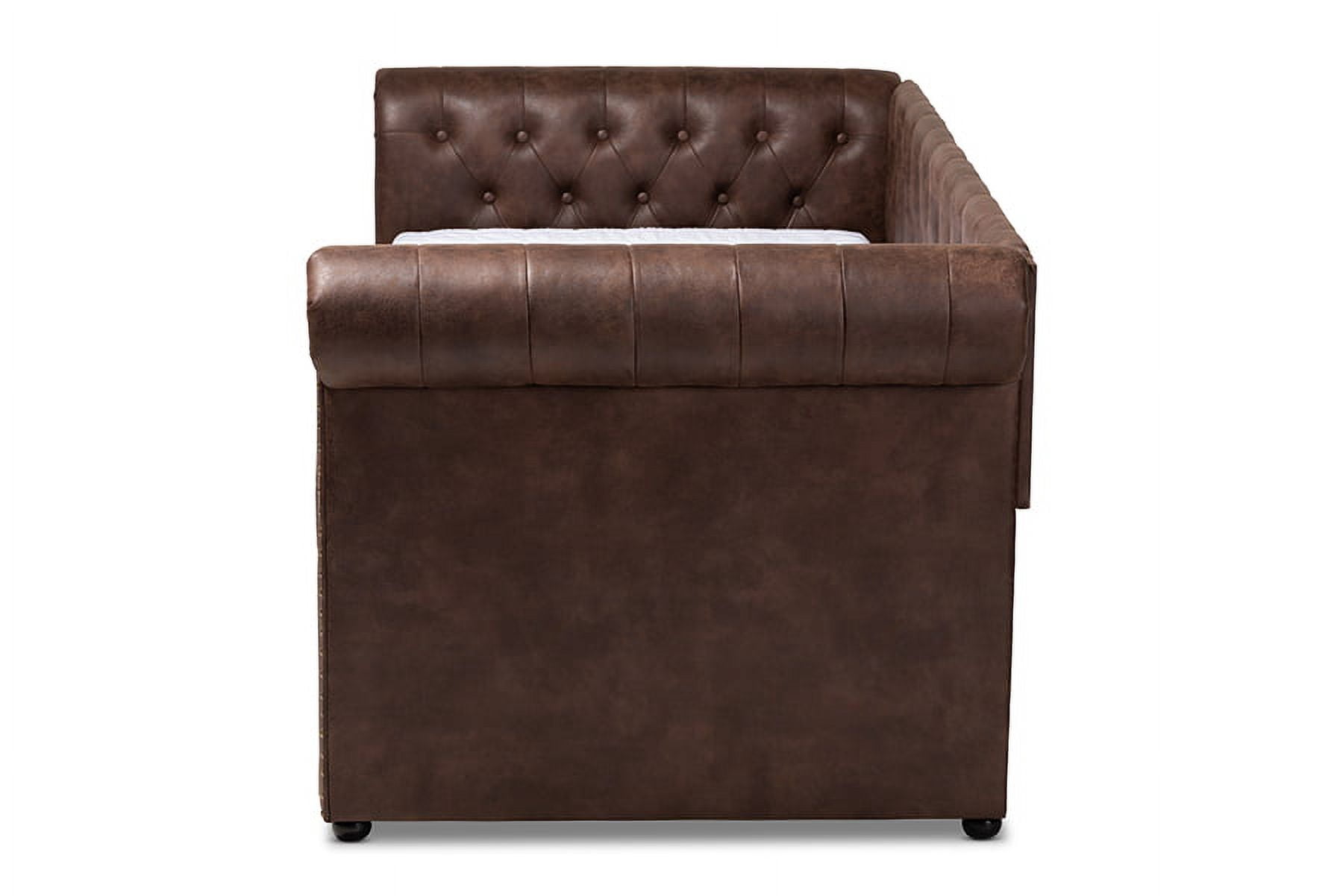 Baxton Studio Mabelle Brown Faux Leather Upholstered Daybed with Trundle