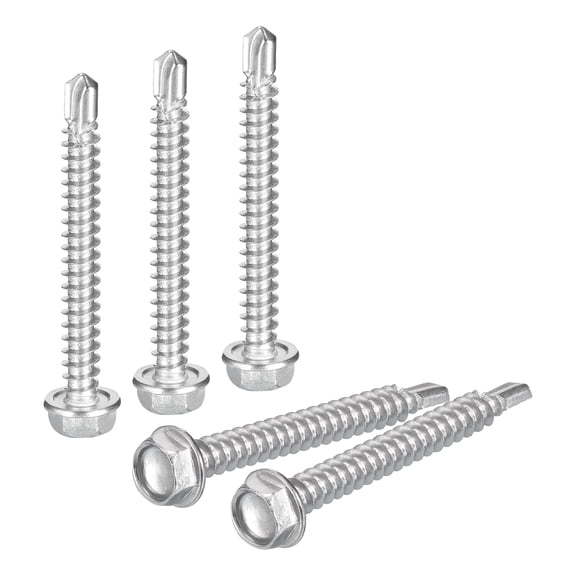 Uxcell 25 Pack #8 x 1-1/2" Self Drilling Screws, 410 Stainless Steel Self Tapping Screws for Metal, Hex Washer Head Sheet Metal