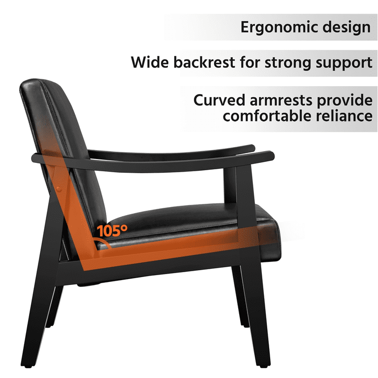 Alden Design Mid-Century Accent Chair, Black Faux Leather photo 5