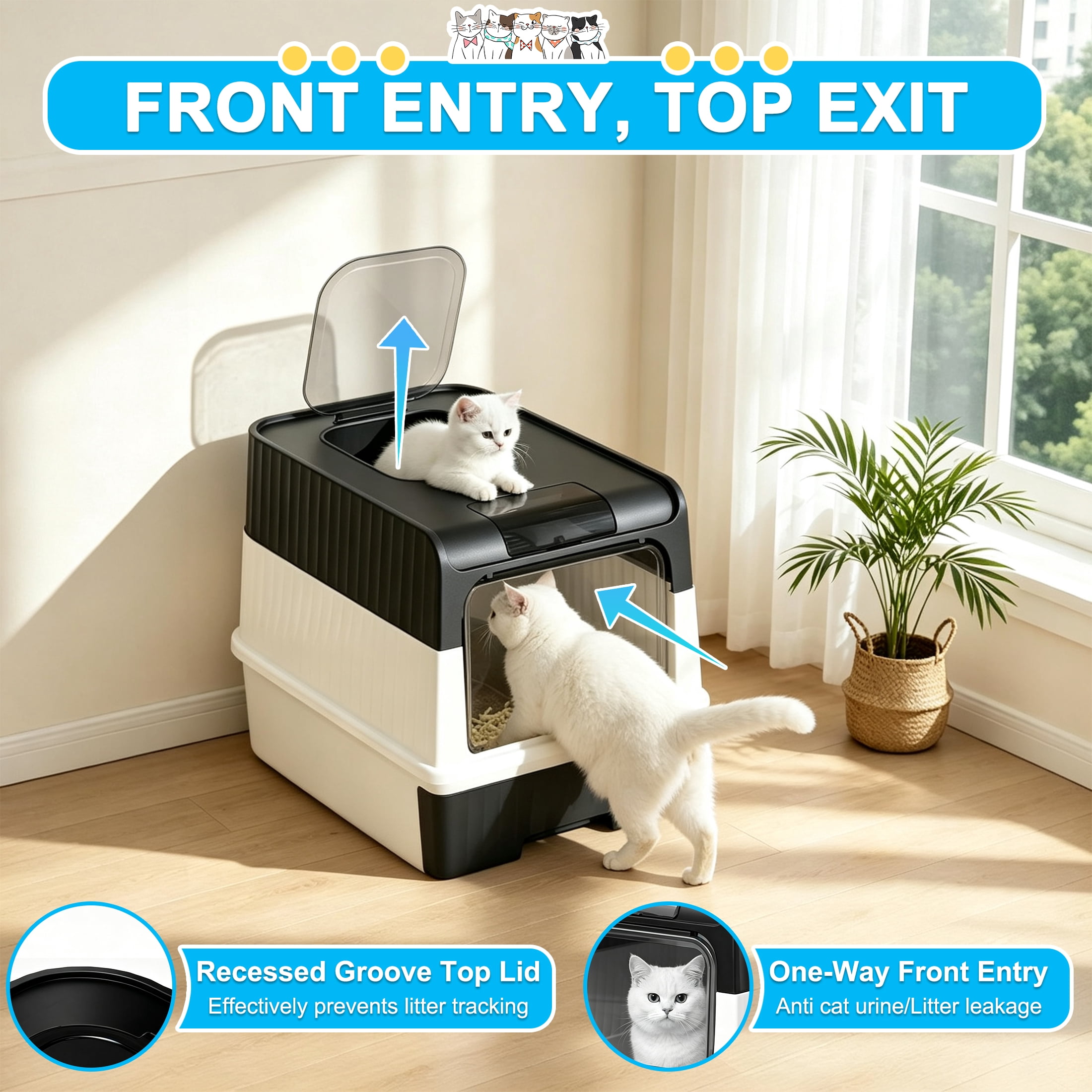 Foldable Cat Litter Box, Fully Enclosed Litter Box with Lid, Covered Kitty Kitten Litter Boxes Enclosure with Scoop, Odor Control, Easy to Clean