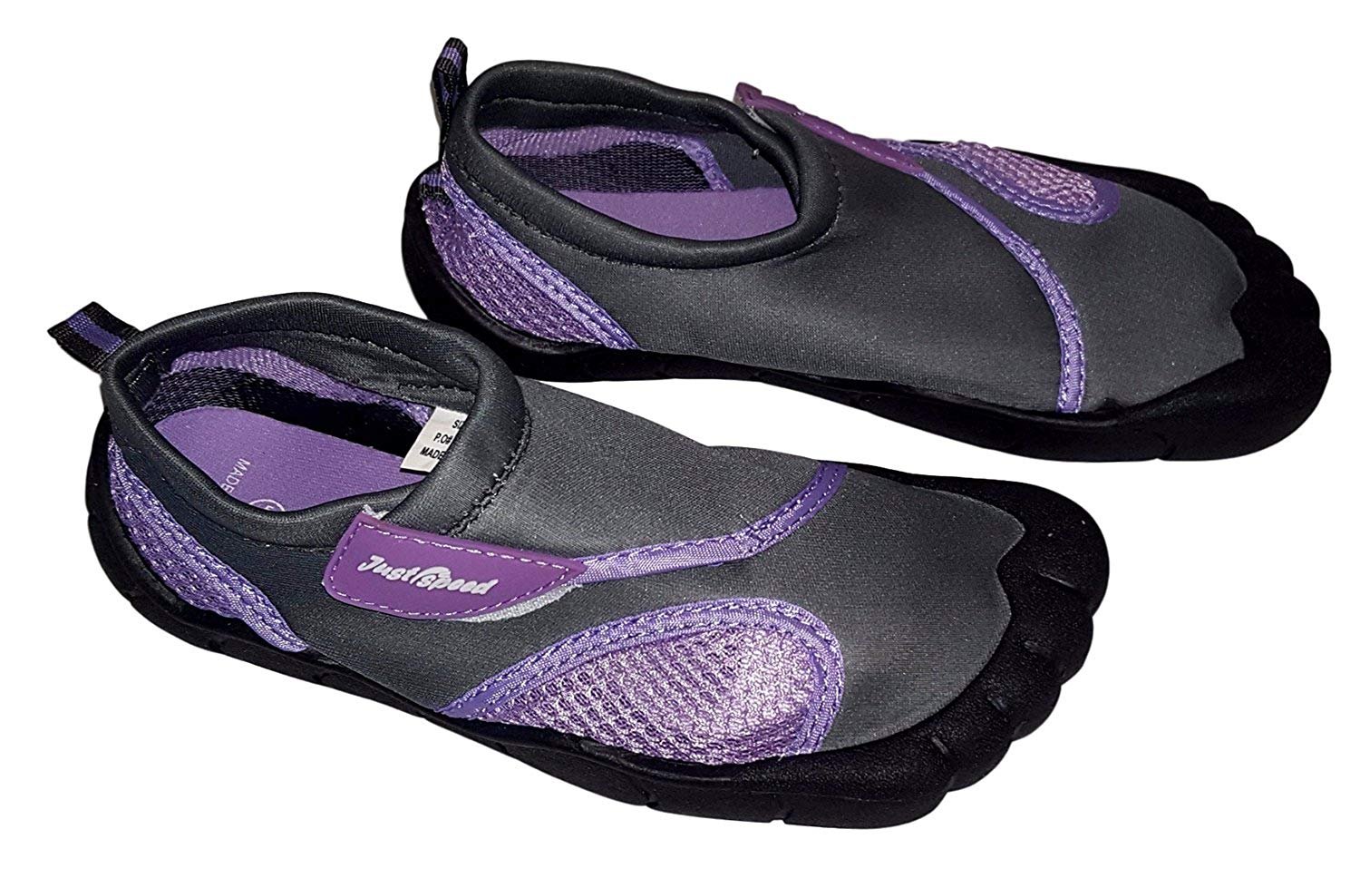 Ladies Toe Design Aqua Sock Water Shoes Adjustable Strap 0, Lilac gray