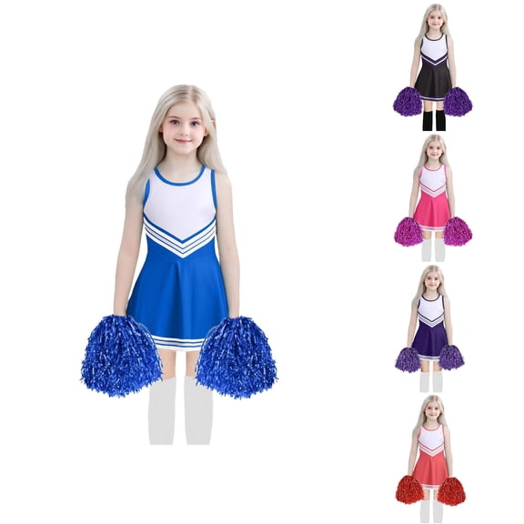 Trendfront Girls Cheerleader Graphic Print Outfit Set Crew Neck Sleeveless Top Summer 3 Piece Summer Daily Wear 2T-7T Clothes Set