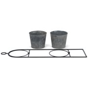 Napco Garden Pattern Imprinted Pail 6.5 Inch Grey Metal Double Pot Hanging Wall Planter