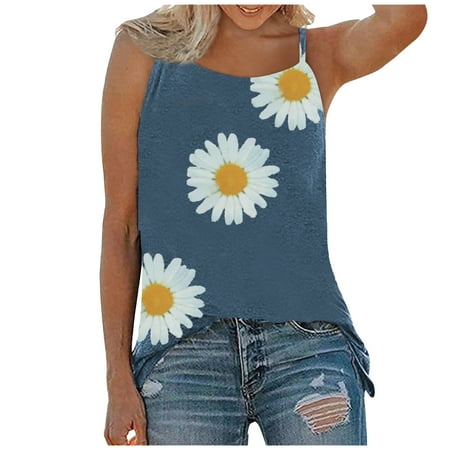 

Tank Tops for Women Spaghetti Strap Loose Sleeveless Summer Sunflower Cute Printed Tops Tee Blouse Shirts
