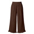 thumbnail image 6 of Womens Cotton Palazzo Pants Wide Leg Elastic High Waist RuffleCasual Summer Beach Vacation Trousers with Pockets, 6 of 6