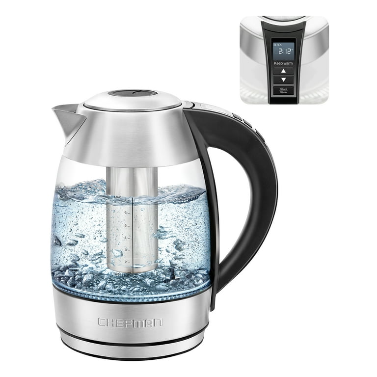 Chefman Electric Kettle, 1.8L 1500W, Hot Water Boiler, Removable Lid for  Easy Cleaning, Auto Shut Off, Boil-Dry Protection, Stainless Steel Filter
