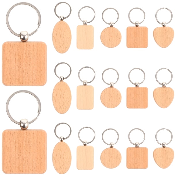 GOOHOCHY 15 llaveros de madera en blanco con anilla, etiquetas de madera natural para manualidades DIY.