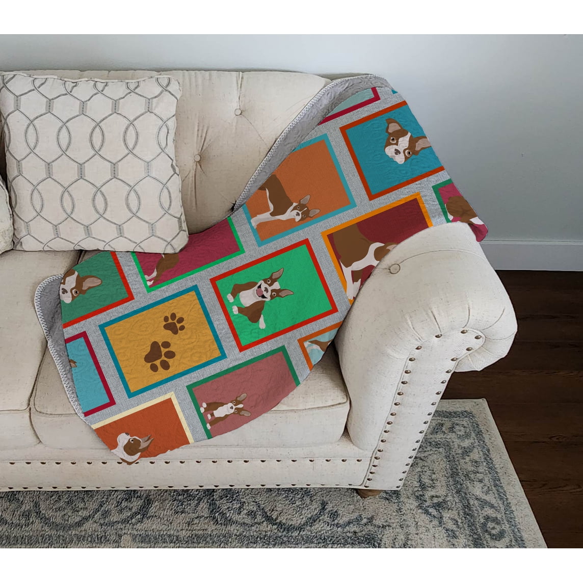 Lots of Red Boston Terrier Quilted Blanket 50x60