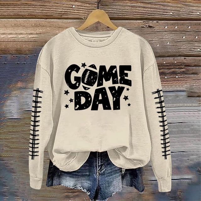 TINZ Ensemble Décontracté pour Femmes Col Rond Rugby Jour de Match Imprimé Chandail à Capuchon Chandail Blouse et Pantalon Chandails en Molleton Col Entonnoir Femmes