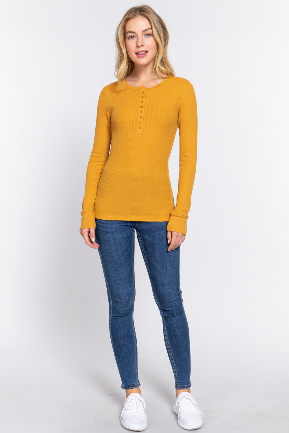 TheLovely Women's & Juniors Casual Long Sleeve Henley Thermal T-Shirts Top