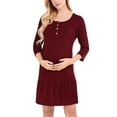 thumbnail image 1 of ZAXARRA Robe de Maternité pour Femmes, Manches 3/4 Col Rond Fermeture à Boutons Robe Midi Plissée Robe de Grossesse, 1 of 7