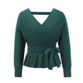 thumbnail image 4 of Txlixc Prendas de Punto de Estilo Suelto para Mujer, Jersey de Dobladillo con Volantes de Manga Larga con Cuello en V Profundo de Color Sólido Txlixc Moda, 4 of 7