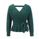 thumbnail image 4 of Txlixc Prendas de Punto de Estilo Suelto para Mujer, Jersey de Dobladillo con Volantes de Manga Larga con Cuello en V Profundo de Color Sólido Txlixc Moda, 4 of 7