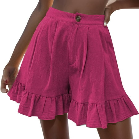 WNVMWI Womens Shorts Yoga Shorts for Women Knee Shorts for Women New Solid Cotton Summer Wear Casual Wide Leg Loose Shorts Casual Shorts Hot Pants Workout Bottoms Pink Blue Jean Shorts for Women L