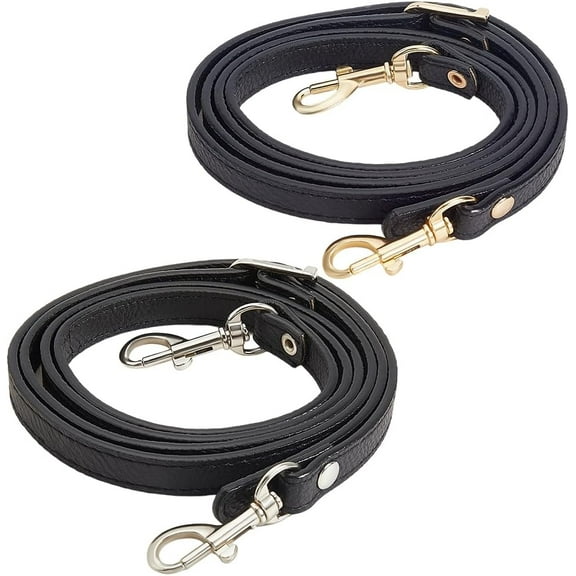 2Pcs 2 Colors PU Leather Straps Replacement for Handbags Black 42~49 Inch Adjustable Replacement Strap with Swivel Lobster Buckles for Purse Crossbody Shoulder Bag (0.47in Wide)