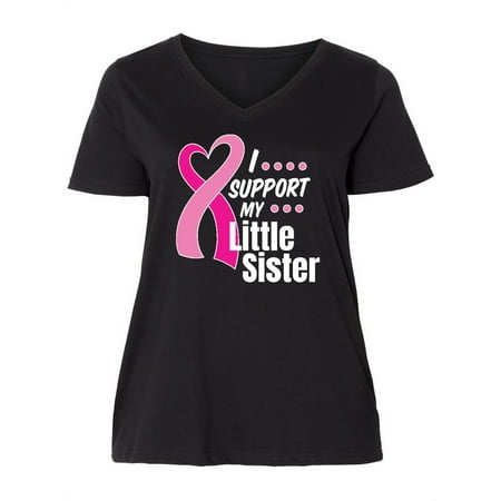 

Inktastic Breast Cancer Awareness I Support My Little Sister Women s Plus Size V-Neck