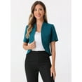 thumbnail image 4 of DARING DIVA Women's Business Blazer 3/4 Sleeve Collarless Cardigan XL Blue Green, 4 of 6