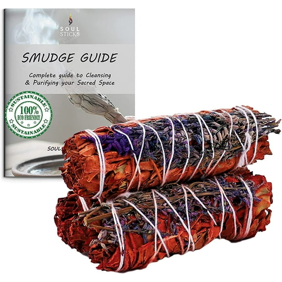 3 Pack Floral Dragon's Blood Lavender White Sage Smudge Sticks | w/ Smudge Guide | Sticks with Flowers