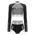thumbnail image 3 of YiZYiF Womens 2 Piece Metallic Shiny Rave Outfits Long Sleeve Crop Top with Booty Shorts Clubwear Silver XL, 3 of 6
