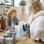 25 Pack Iridescent Gift Bags with Handles, Non-woven Large Bulk for Wedding, Holiday, Party - 12.6x4.7x11 In