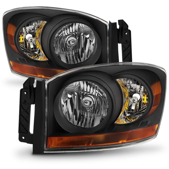 AKKON - For 06-08 Ram 1500 06-09 Ram 2500 3500 Pickup Truck Black Headlights Front Lamps Direct Replacement