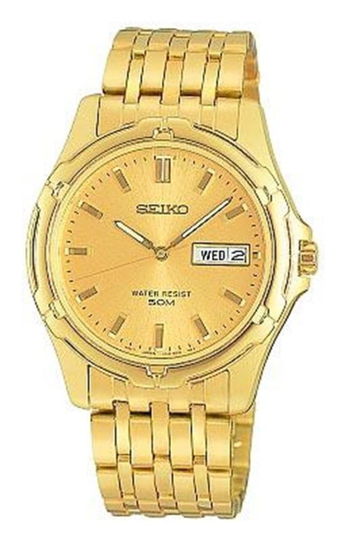 Seiko Men's Gold Plated Day Date Quartz Watch SJW040 
