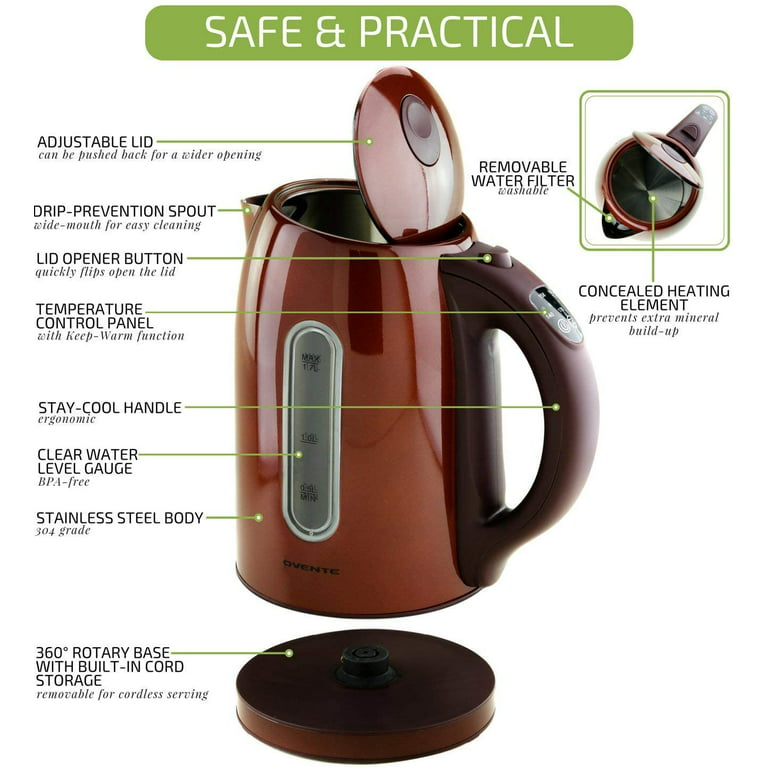 Ovente Electric Kettle Stainless Steel Portable Instant Hot Water
