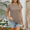thumbnail image 3 of ADSSDQ Womens Summer Tops Trendy 2025 Cap Short Sleeve Tshirts Shirts Crew Neck T Shirts Fashion Khaki M, 3 of 5