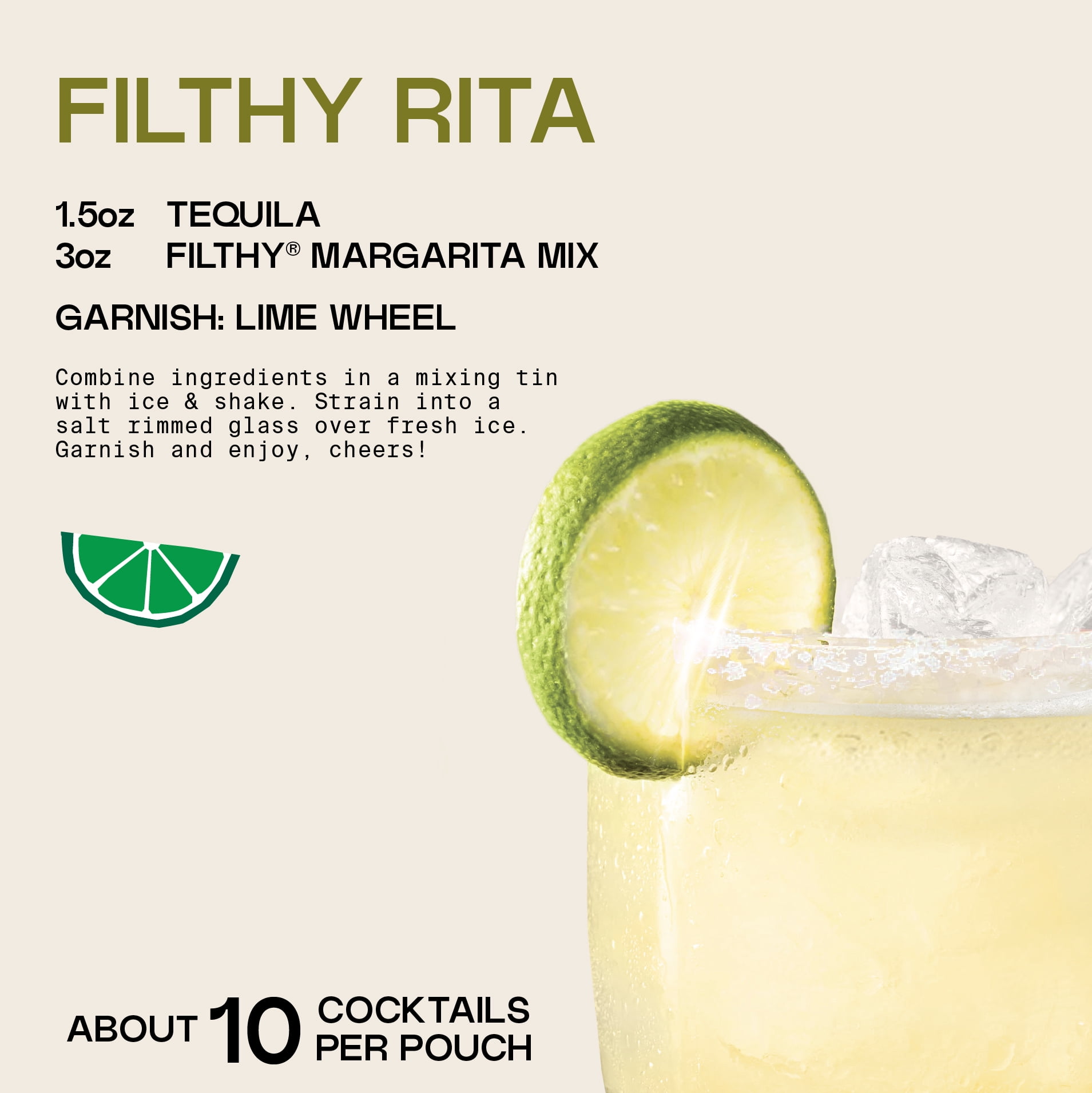 Filthy Margarita Mix Premium Cocktail Mixer, 32 fl oz Pouch (1-Pack)