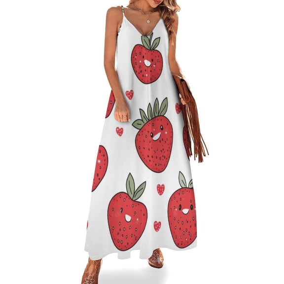 Lots of Little Strawberries Sleeveless Dress Loose Women's Dress Dresses Luxury Evening Dresses