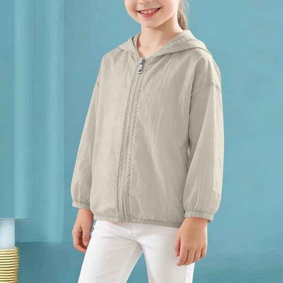 hengsof Kids Lightweight Jacket Long Sleeve Zip Up Hooded Sun Protection Windbreaker with Pockets Fashion Outdoor Active Wear for 2-10 Years Old