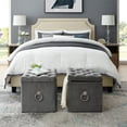 thumbnail image 2 of Hunter Ottoman de Rangement en Velours Gris - Markella Clous Chromés, 2 of 8