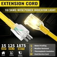 thumbnail image 2 of ZAZFO 25ft 10 Gauge Extension Cord, 3 Prong 5-15P to 5-15R, SJTW with Power Indicator Light, Heavy Duty Flexible Durable, Yellow Waterproof for Outdoor Use, 2 of 8