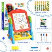 Huge Wave Art Easel for Toddlers, Double Sided Magnetic Chalkboard and Whiteboard, Christmas Birthday Gift for Kids Age 2-8 (Blue)