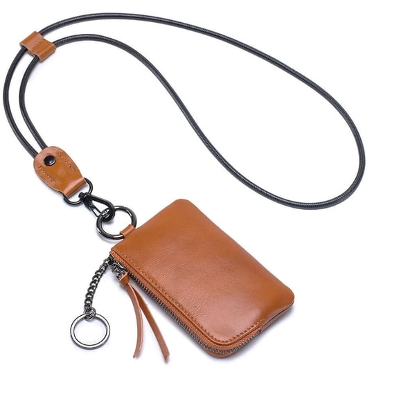 1 PC Leather neck wallet Minimalist and practical hanging leather keyring compact wallet Stylish coin purse Credit card organiser.