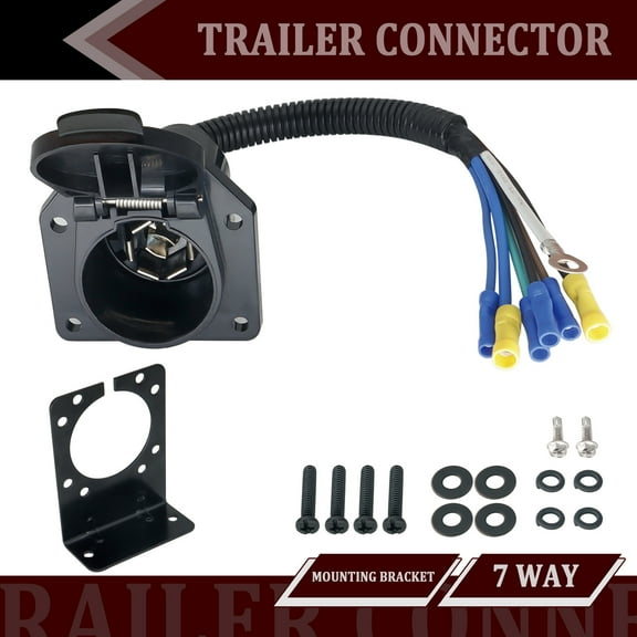 AUTOXBERT 7 Pin 7 Way RV-Style Trailer Connector Socket Extra Wiring Plug Mounting Bracket