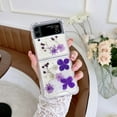 thumbnail image 2 of Galaxy Z Flip 3 Real Flower Case, Soft Clear Flexible Rubber Pressed Dry Real Flowers Case Girls Women Glitter Shockproof Floral Cover for Samsung Galaxy Z Flip 3 -Purple Flower, 2 of 17