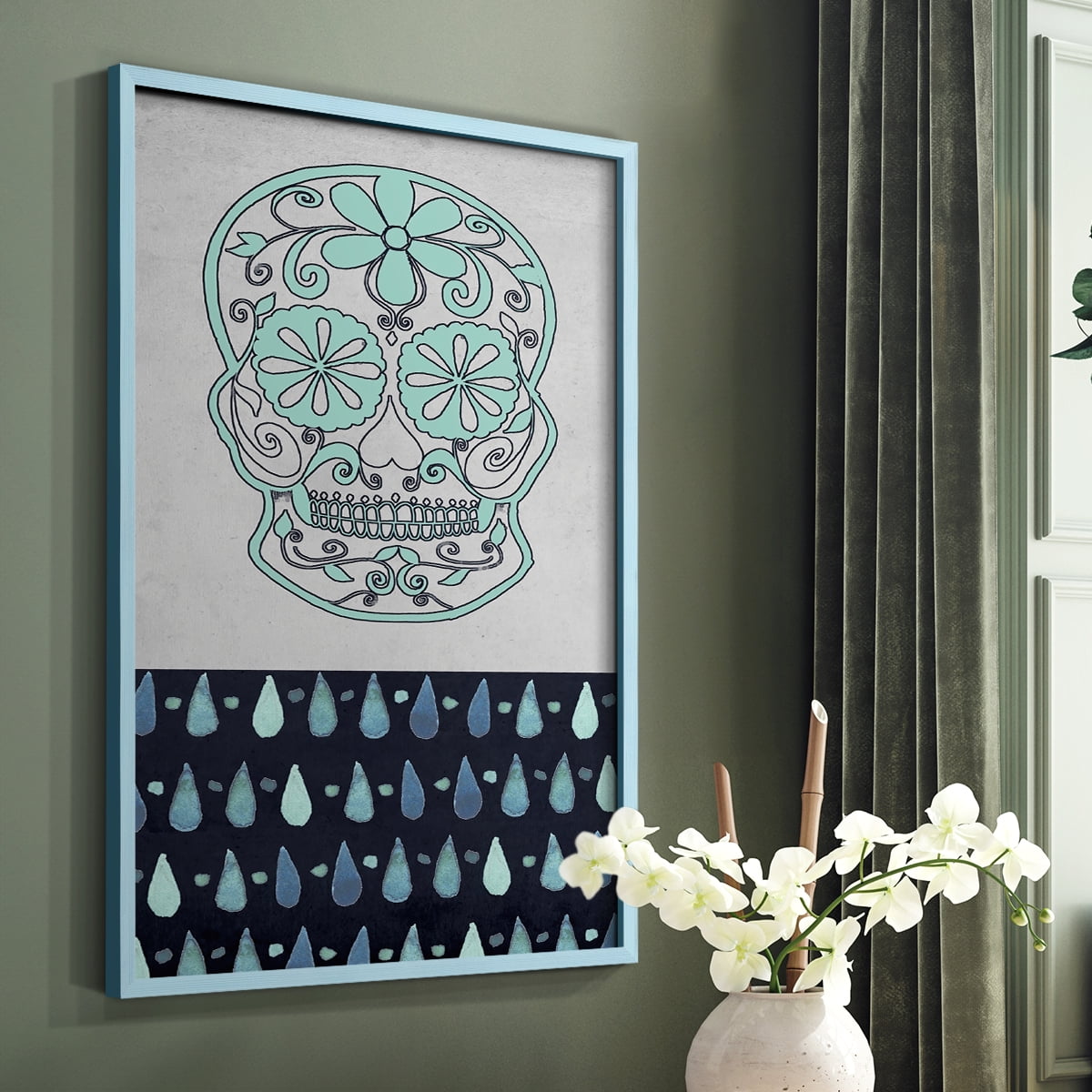Day of the Dead Collection B Framed Print in Blue Solid Wood Framed Print No Nail Hanging