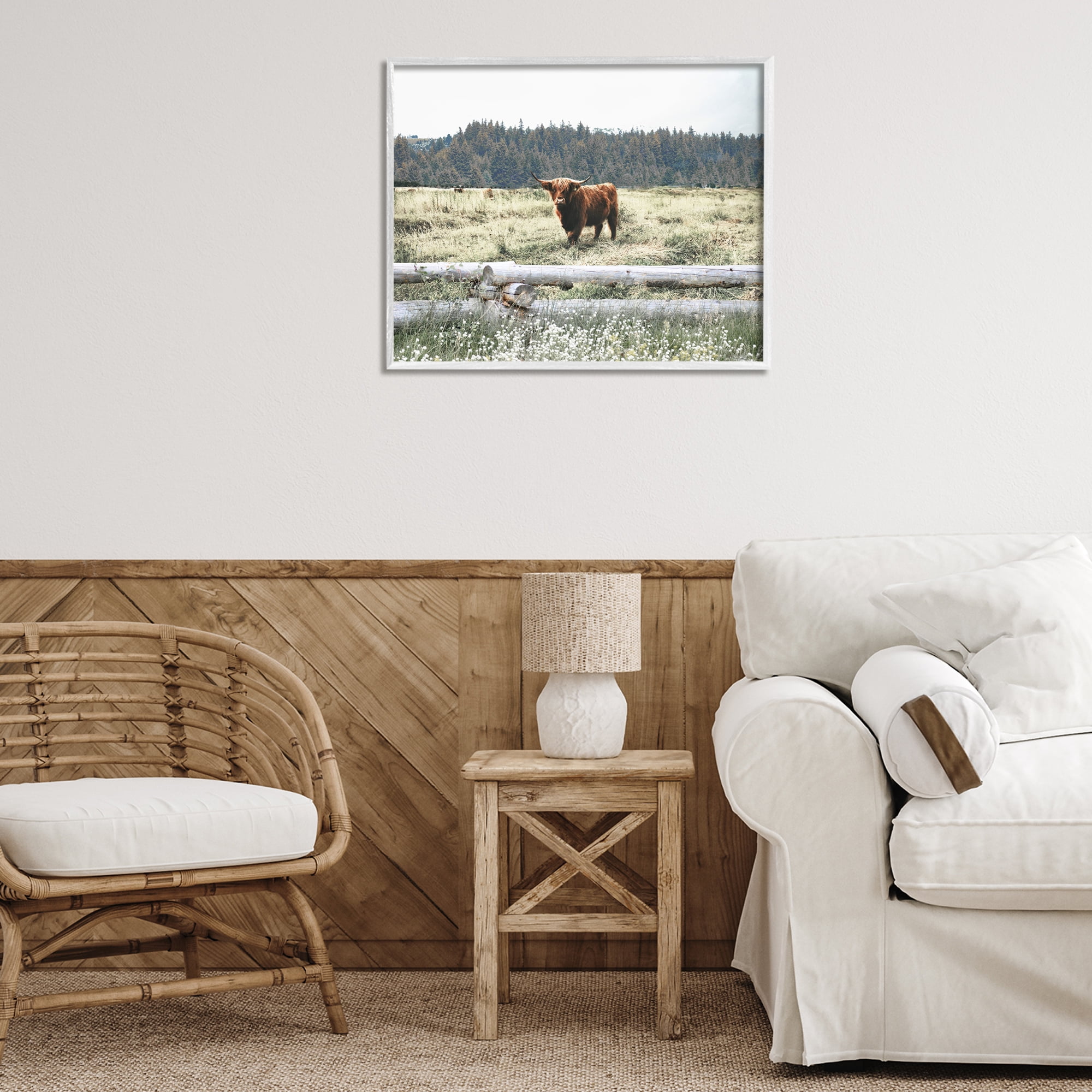 Stupell Industries Cattle Overlooking Fence Animals & Insects Photography White Framed Art Print Wall Art, 30 x 24