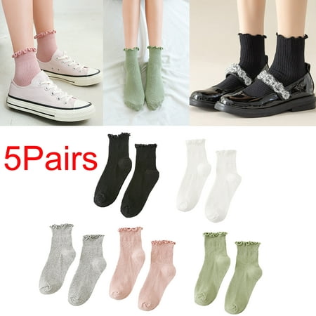 

5 Pairs Women Kawaii Cute Frilly Ruffle Socks Cotton Japanese Fashion Woman Crew Socks Female Designer Socks