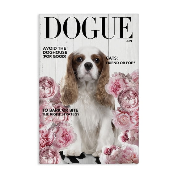 Funny Floral Dog Magazine Canvas Wall Art, design by Sasha