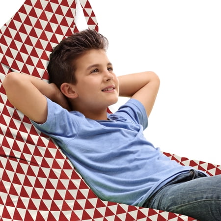 Geometric Lounger Chair Bag  Pattern of Triangles Bicolor Illustration Mosaic Style Grunge Composition  High Capacity Storage with Handle Container  Lounger Size  Ruby and Cream  by Ambesonne