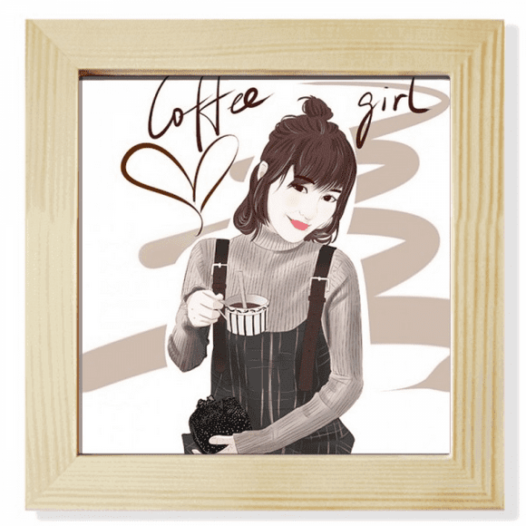 Café Fille Figure Art Design Illustration Carré Image Cadre Mur Table Affichage