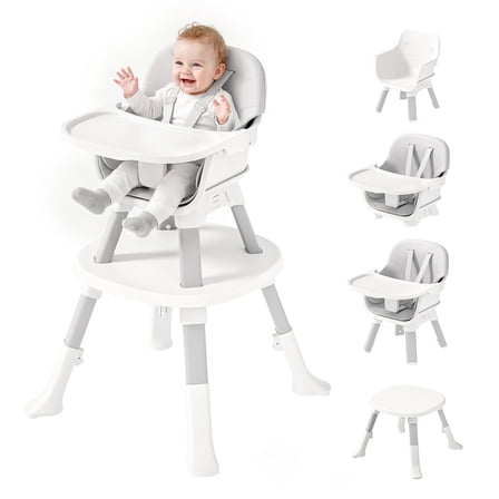 Babyomi 6 in 1 High Chair, Convertible Highchair, Table and Chair Set and Infant Feeding Chair        for Babies and Toddlers with Removable Tray and Safety Harness, Easy to Wipe, Grey
