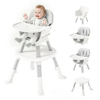 Babyomi 6 in 1 High Chair, Convertible Highchair, Table and Chair Set and Infant Feeding Chair for Babies and Toddlers with Removable Tray and Safety Harness, Easy to Wipe, Grey