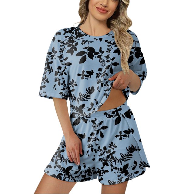 Icvfdpl Womens Summer Pajamas Sets Ladies Fashion Solid Color Loose Shorts Set Nightwear M